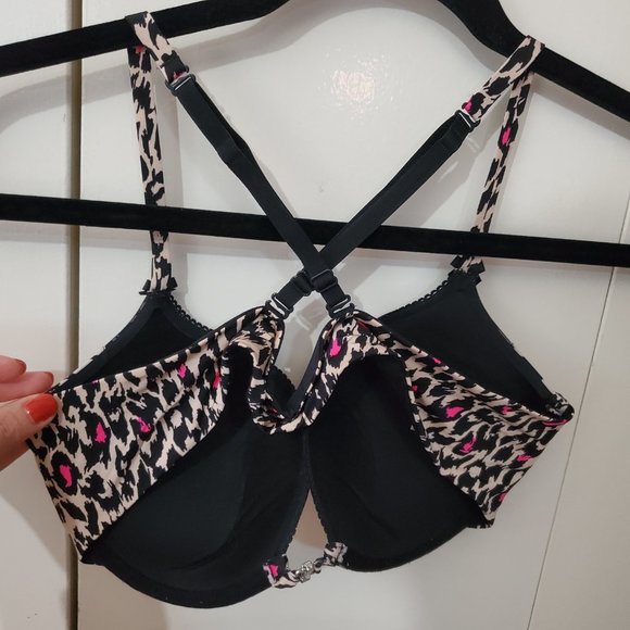 La Senza - 36B - Pink Leopard Print Bra w/ Rhinestone Front Clasp - Push Up - Picture 9 of 10